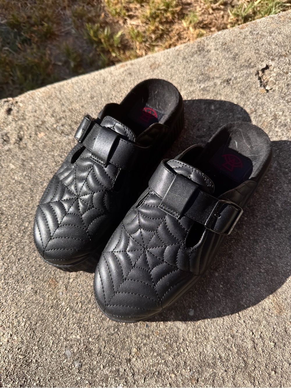 Spiderweb Quilted Platform Clog with Buckle
